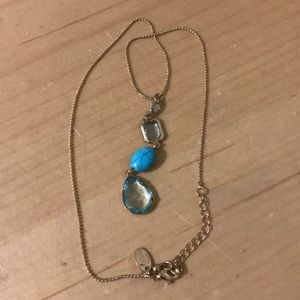 Necklace: gold, aqua & blue crystal
